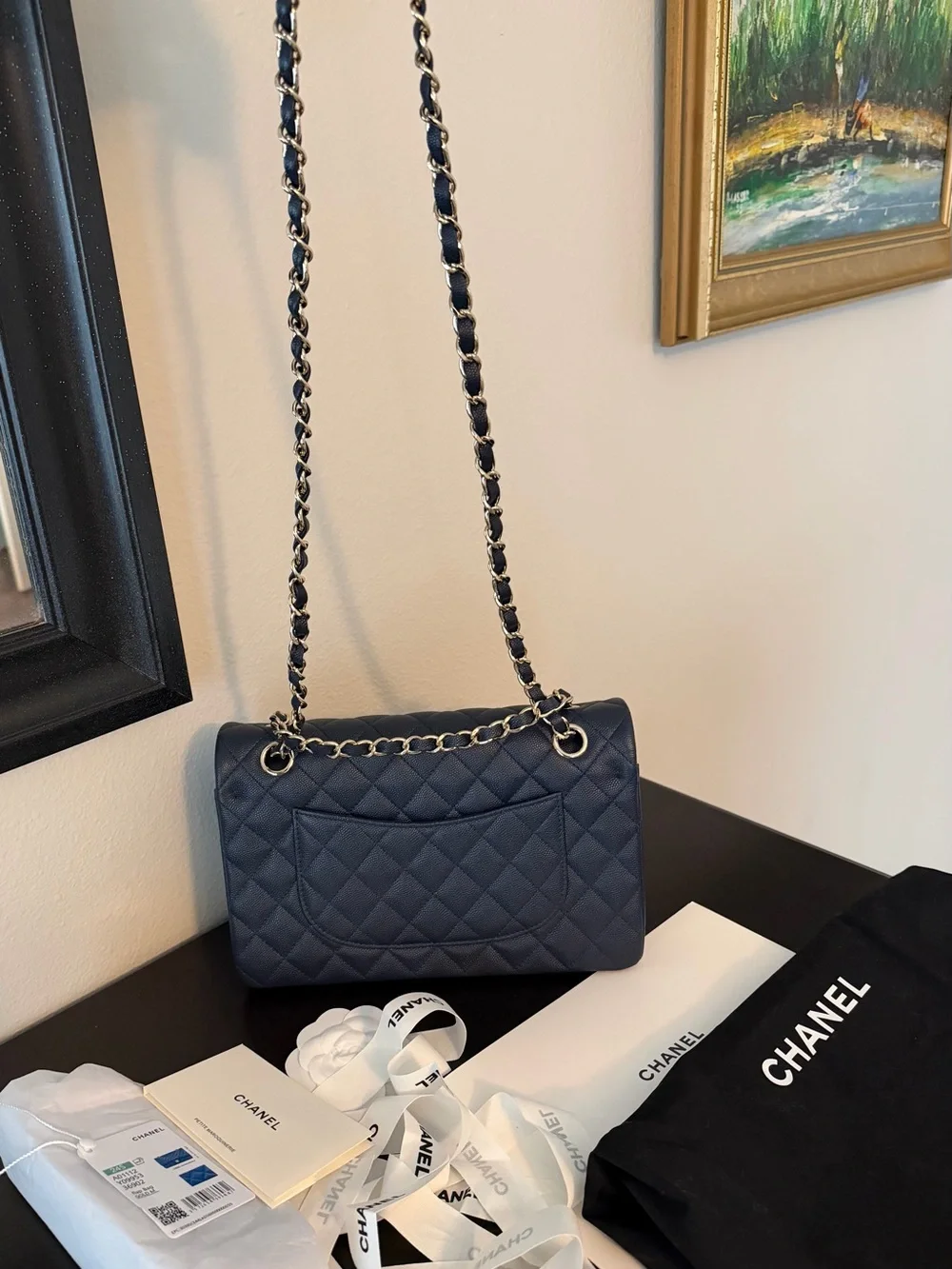 Chanel Medium Classic Grained Quilted Flap Bag in Blue